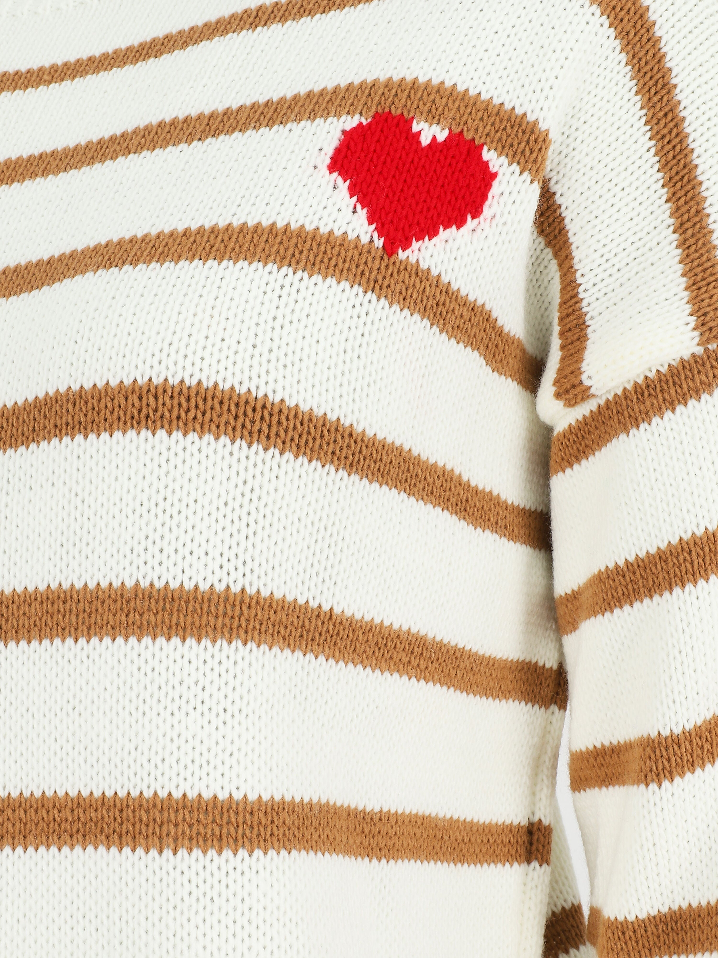Pull rayé à coeur - Camel - 3