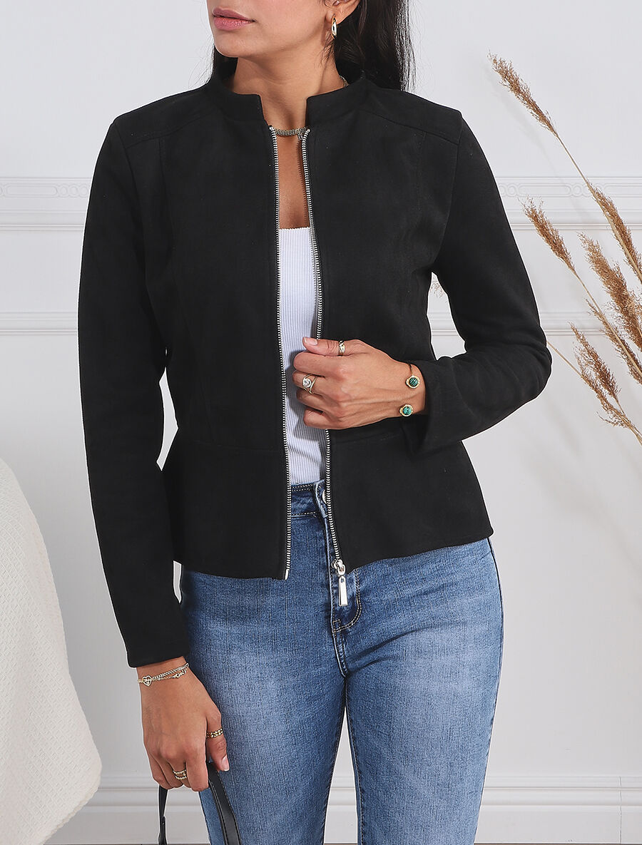 Veste zippée en suédine - Noir - 4