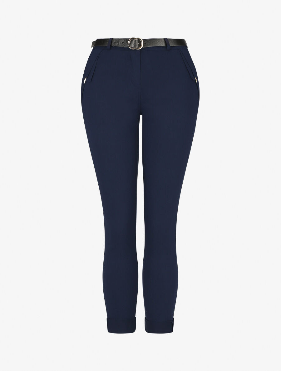 Pantalon droit à poches fantaisies - Marine - 4