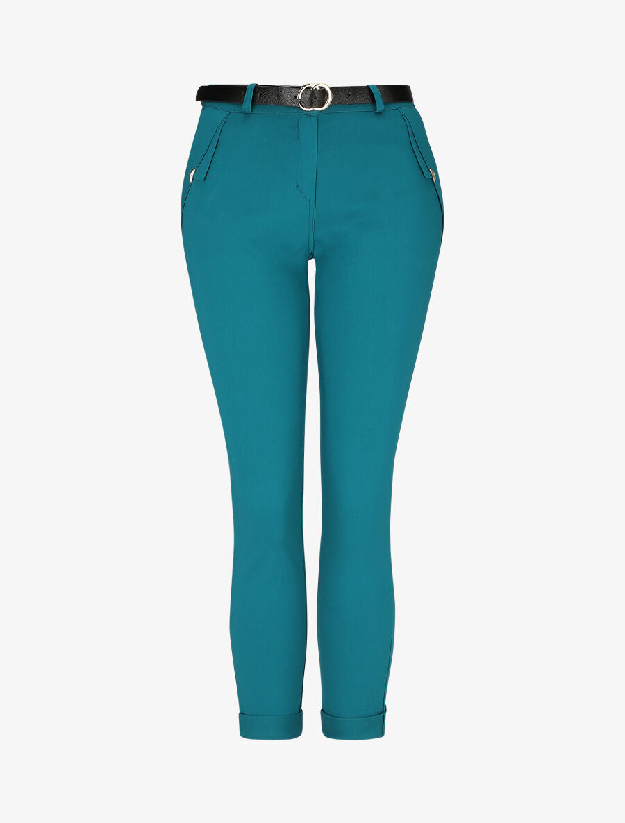 Pantalon droit à poches fantaisies - Bleu canard - 1