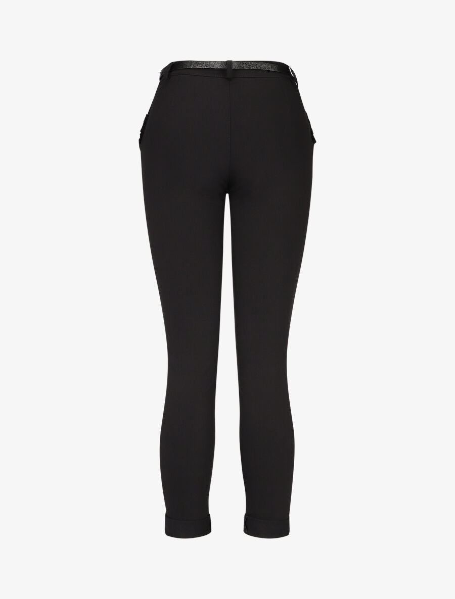Pantalon 7/8 à revers et poches volantées - Noir - 2