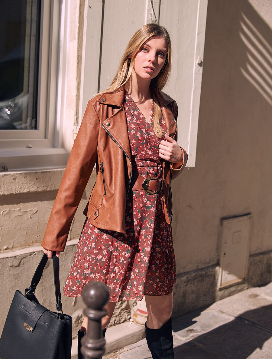 Robe mi-longue à imprimé petites fleurs - Marron - 4