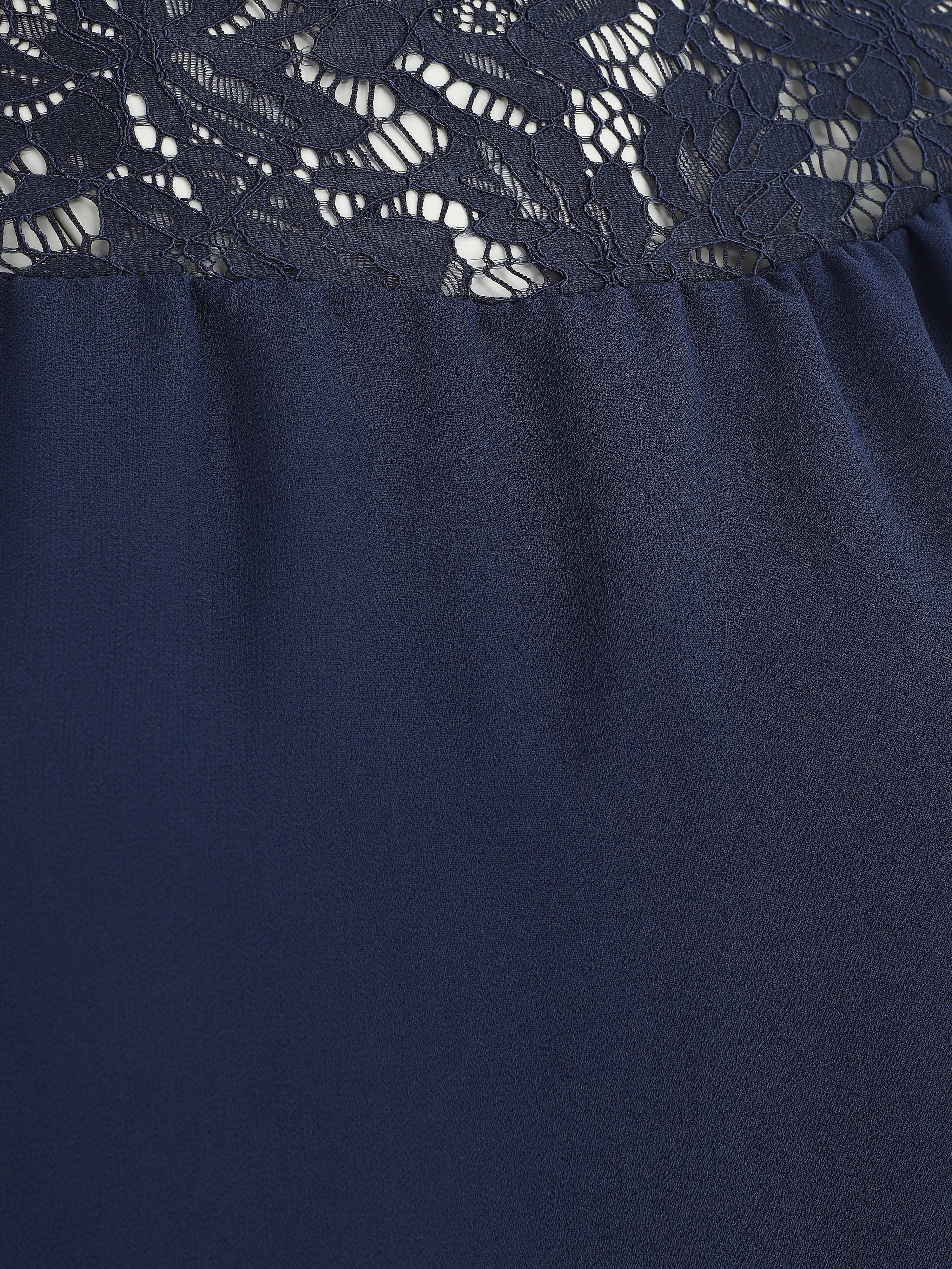 Blouse en voile coupe boule et dentelle - Marine - 3