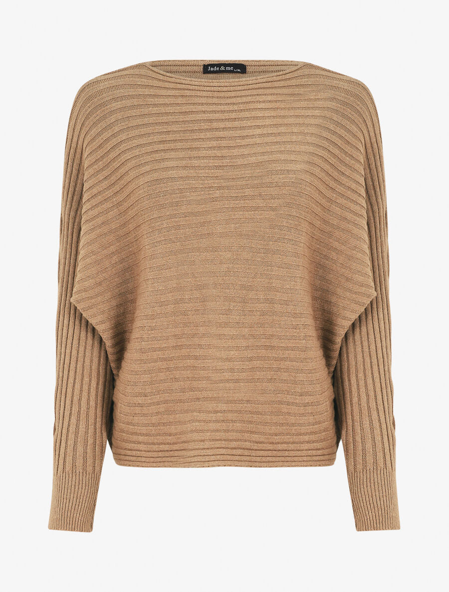 Pull uni oversize chauve-souris - Camel - 1