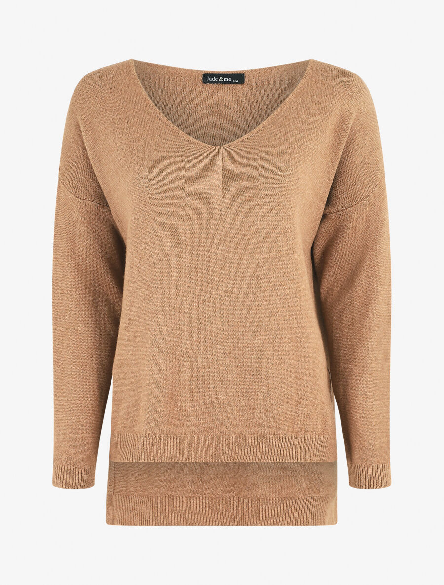 Pull ample uni col V - Camel - 1