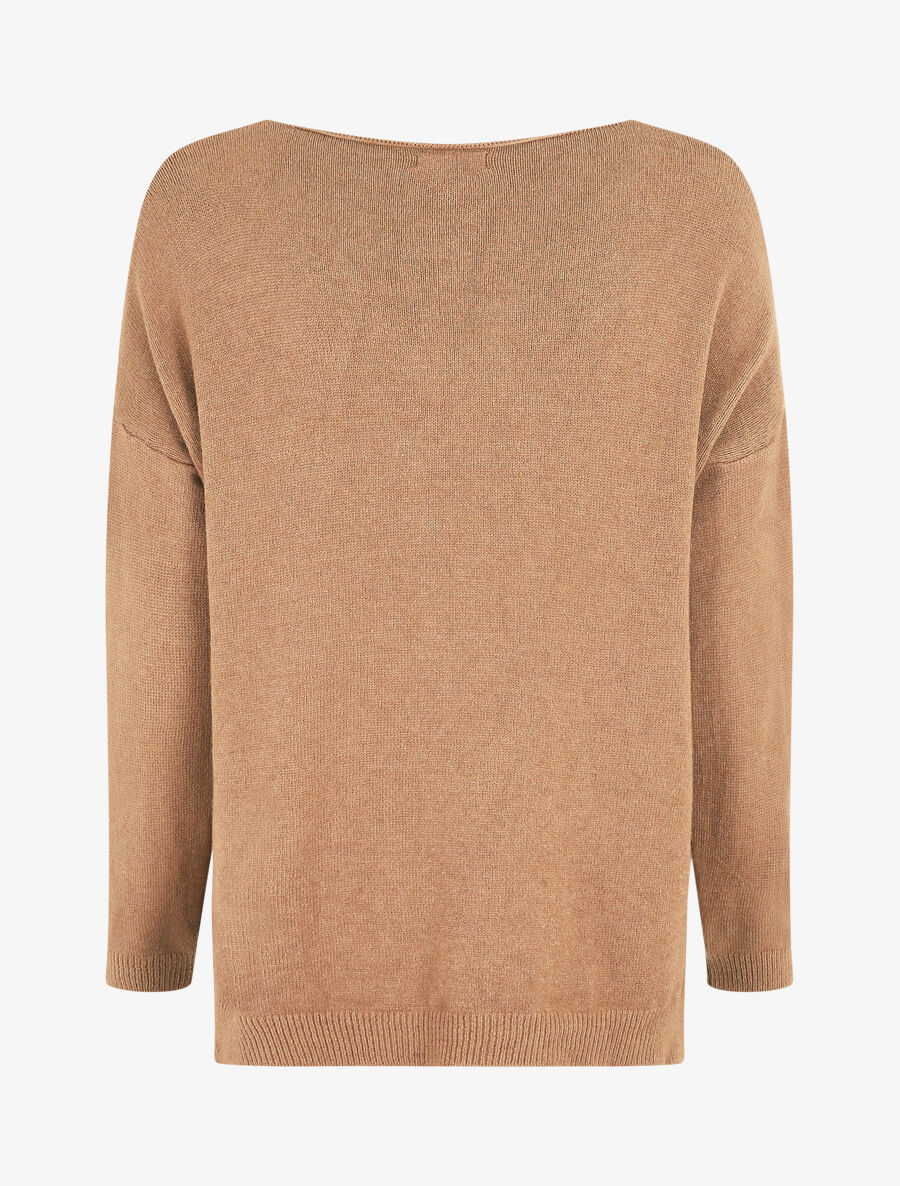 Pull ample uni col V - Camel - 2