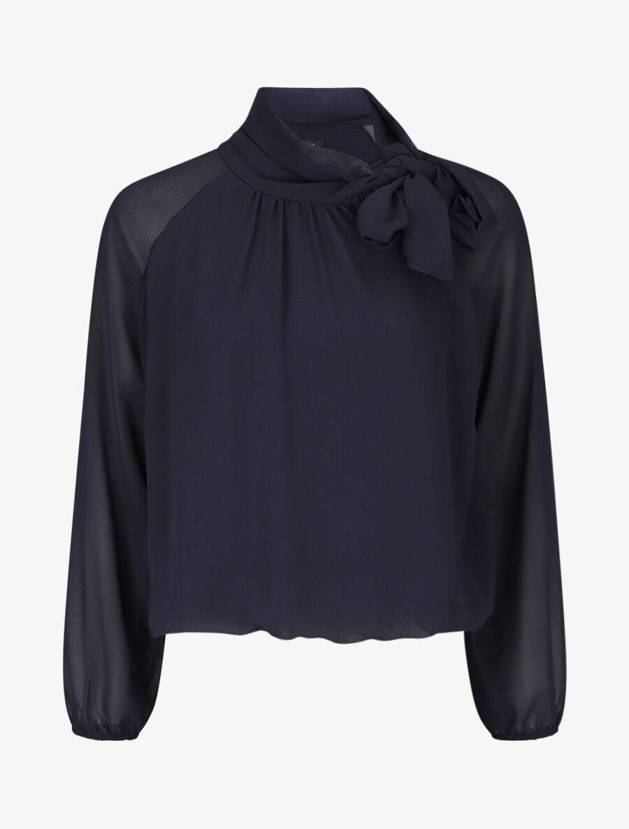 Blouse ample unie col lavallière - Marine - 5