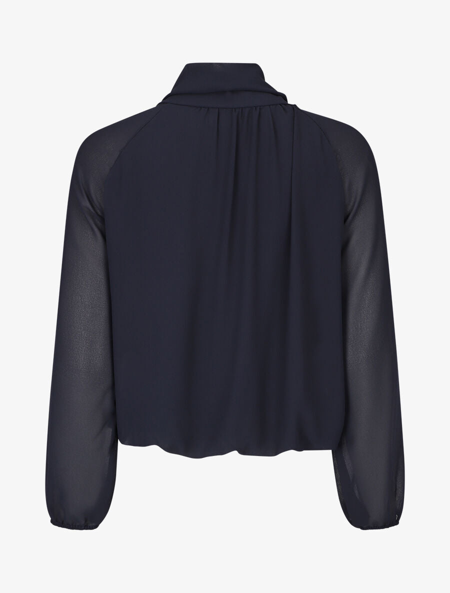 Blouse ample unie col lavallière - Marine - 2