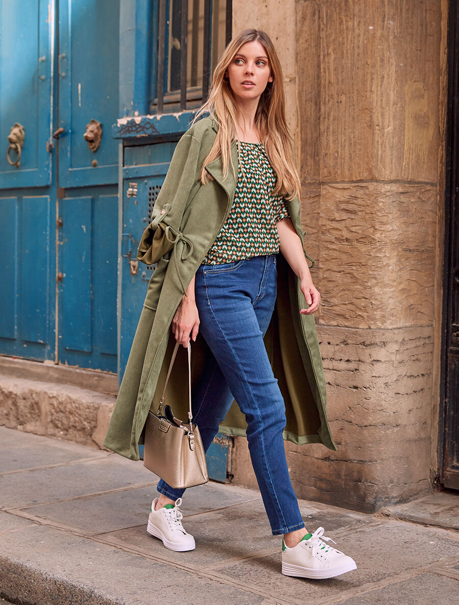 Trench oversize mi-long en suédine - Kaki - 4