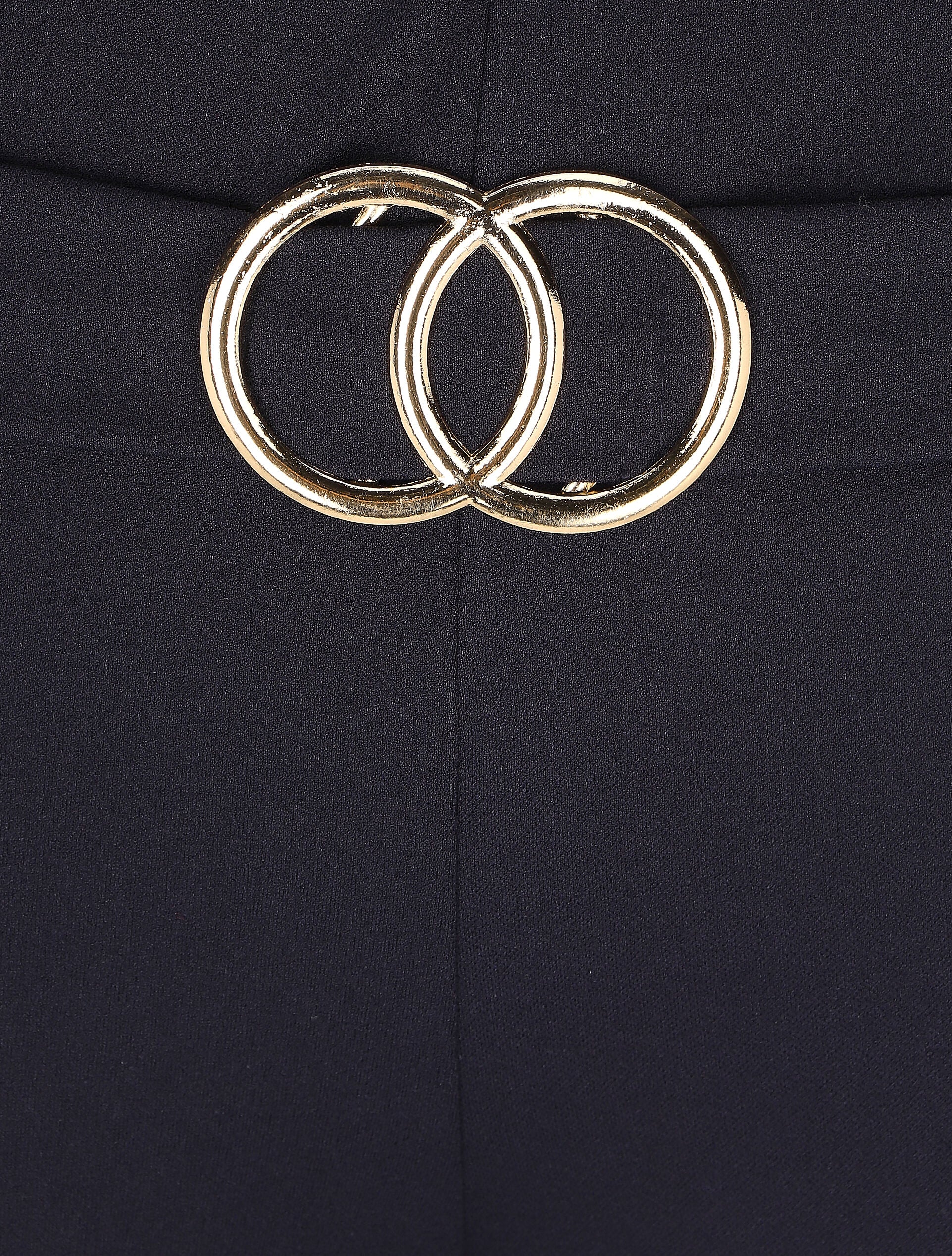Pantalon flare taille haute à boucle - Marine - 3