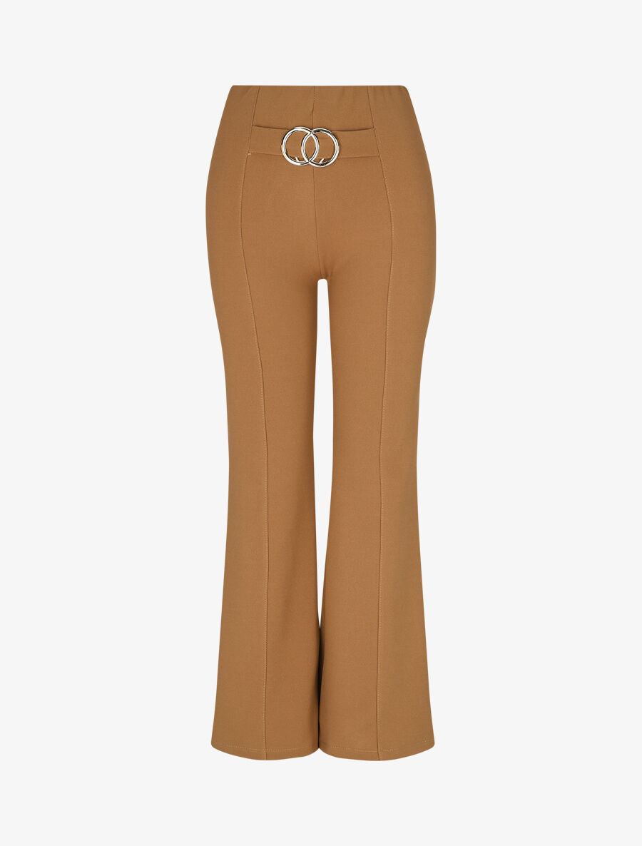 Pantalon flare taille haute à boucle - Camel - 4