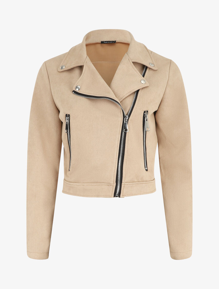 Perfecto court en suédine - Beige - 1