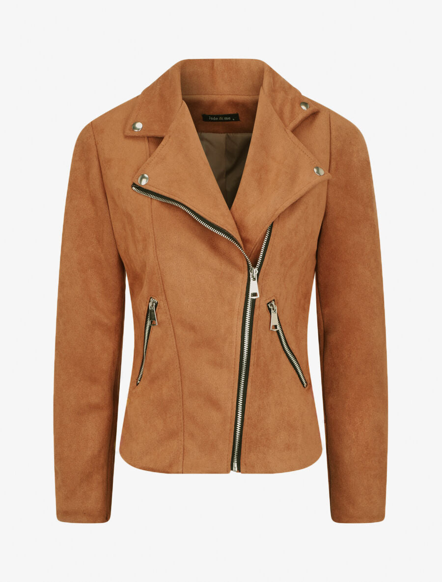 Veste style perfecto en suédine - Camel - 1