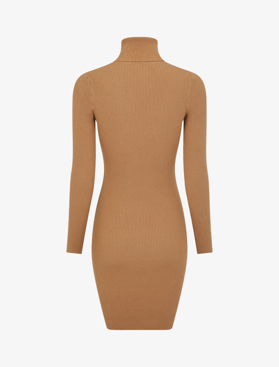 Robe pull uni à col roulé - Camel - 2