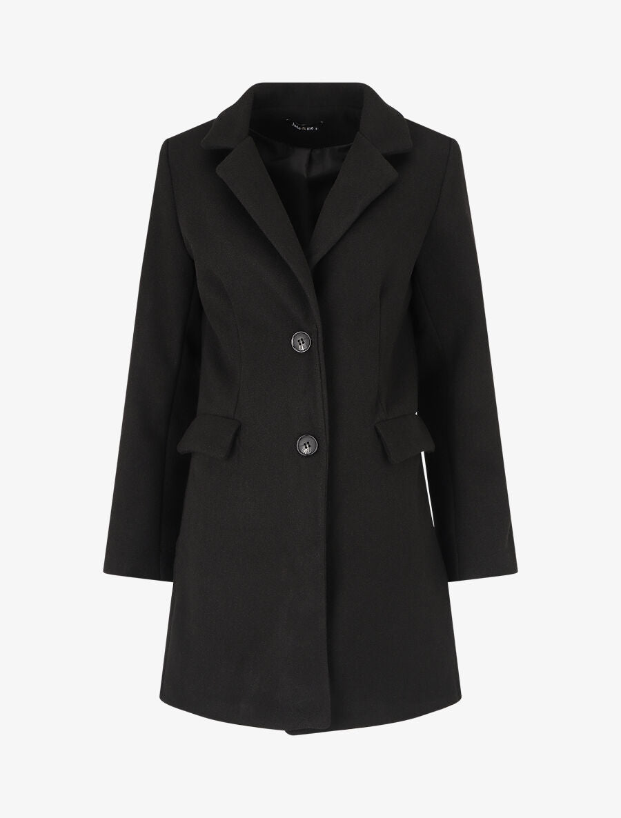 Manteau long croisé boutonné - Noir - 1