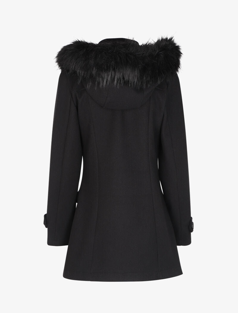 Duffle coat à capuche à fourrure - Noir - 2