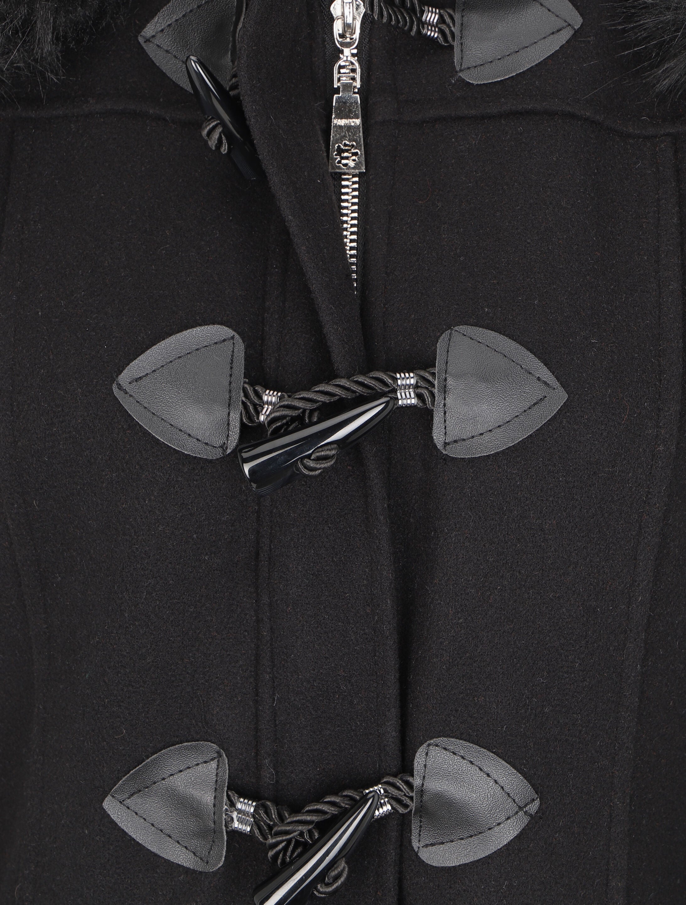 Duffle coat à capuche à fourrure - Noir - 3
