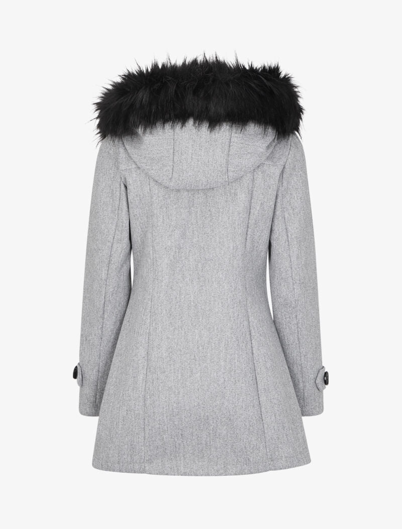Duffle coat à capuche à fourrure - Gris - 2