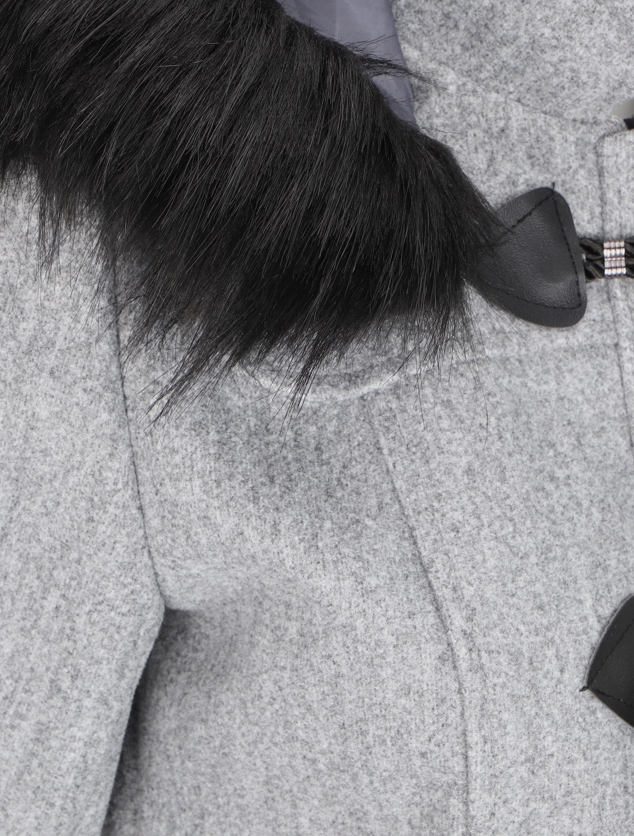 Duffle coat à capuche à fourrure - Gris - 3