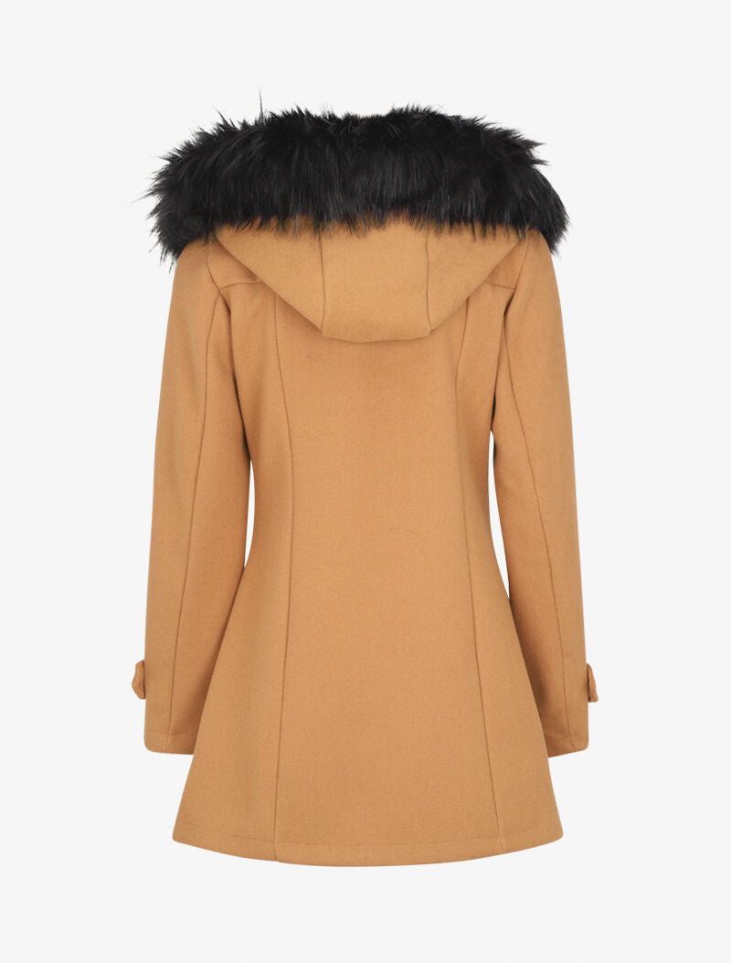 Duffle coat à capuche à fourrure - Camel - 2
