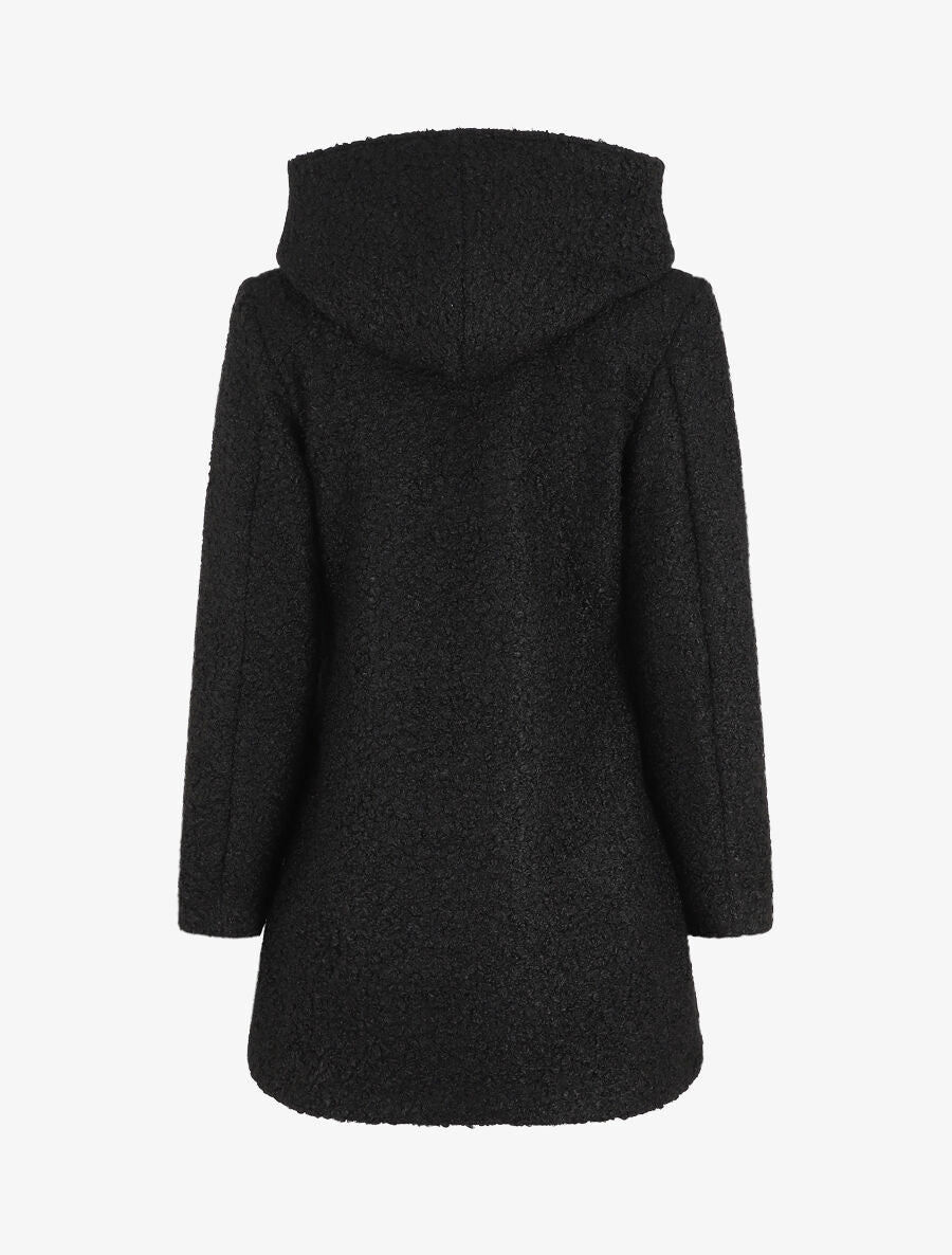 Manteau mi-long bouclé à capuche - Noir - 2