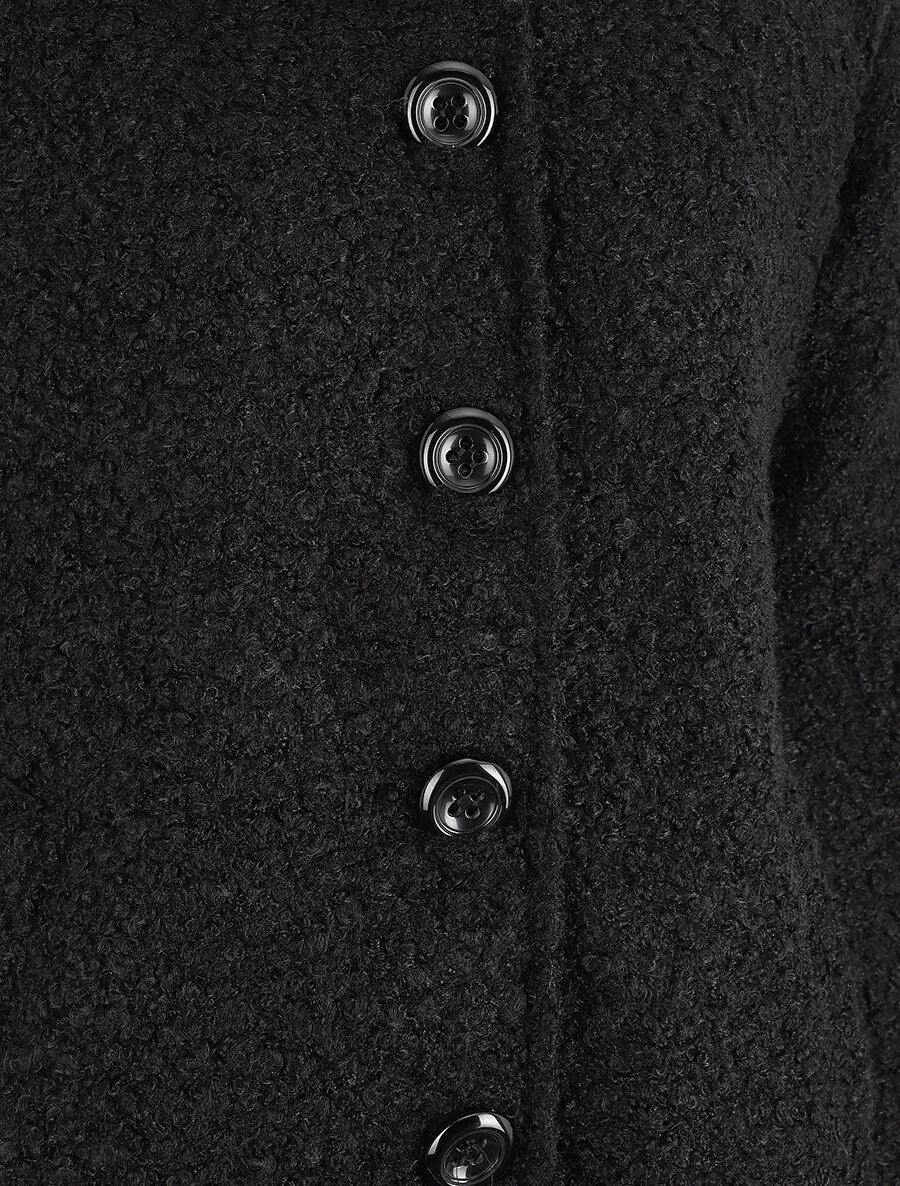 Manteau mi-long bouclé à capuche - Noir - 3