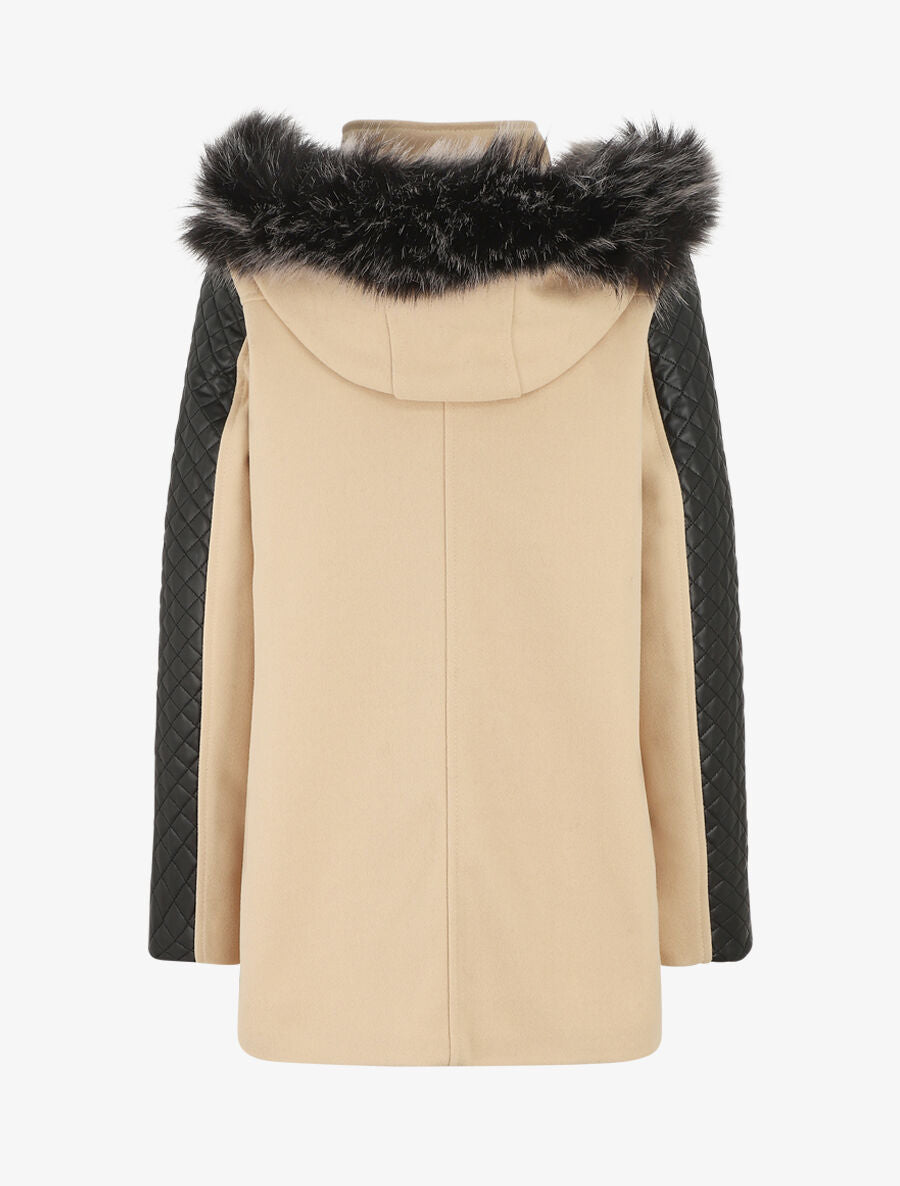 Manteau à capuche et à manches en simili - Beige - 2