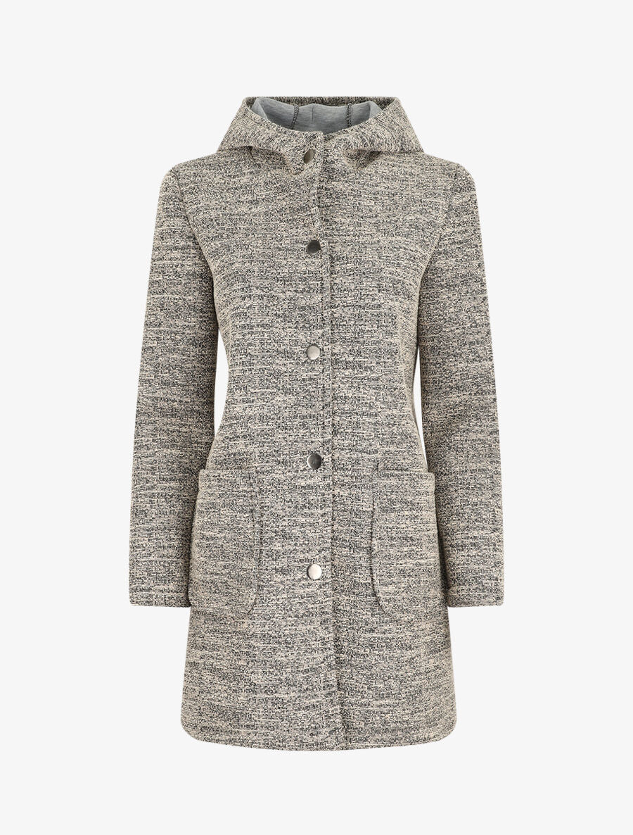 Manteau mi-long chiné à capuche - Beige - 1