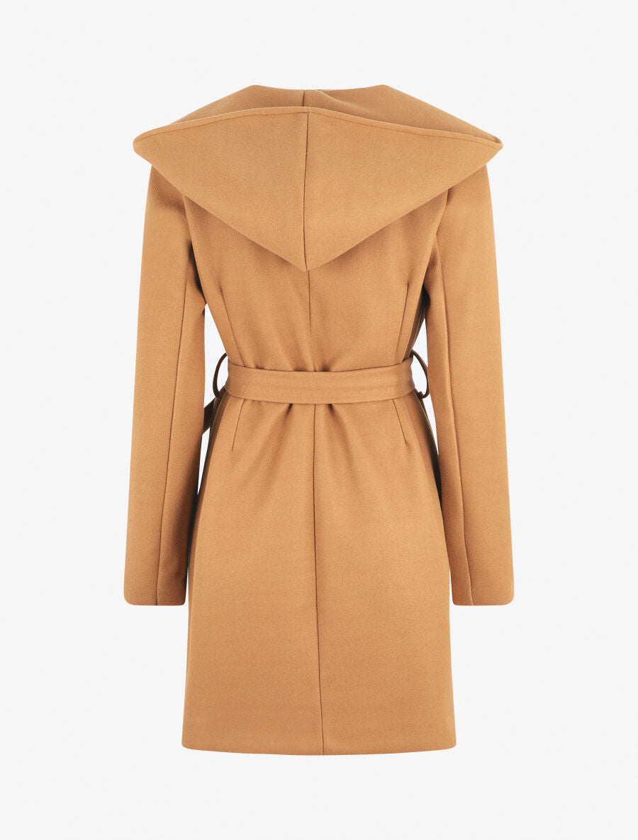 Manteau long à capuche et col châle - Camel - 2
