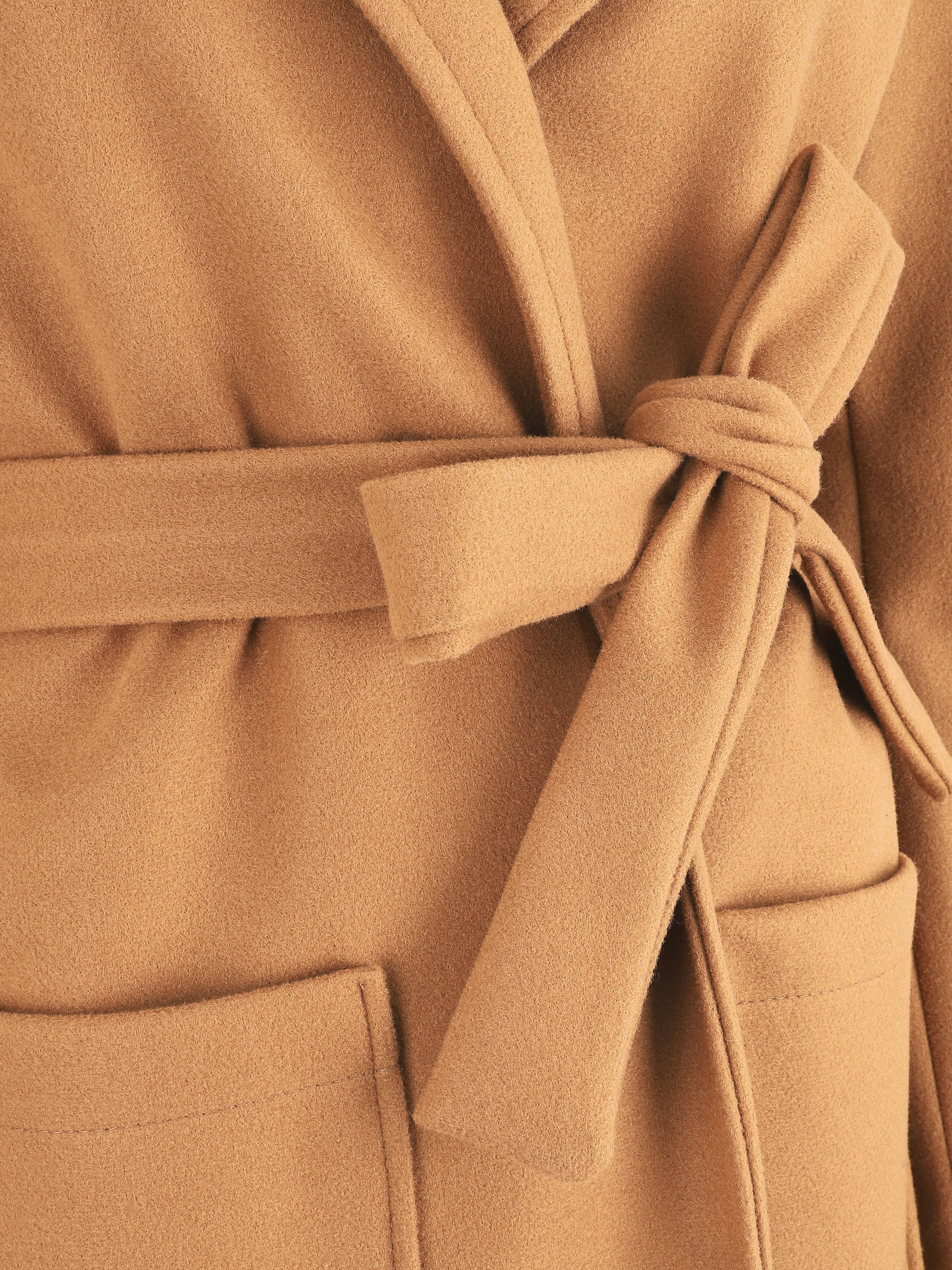 Manteau long à capuche et col châle - Camel - 3