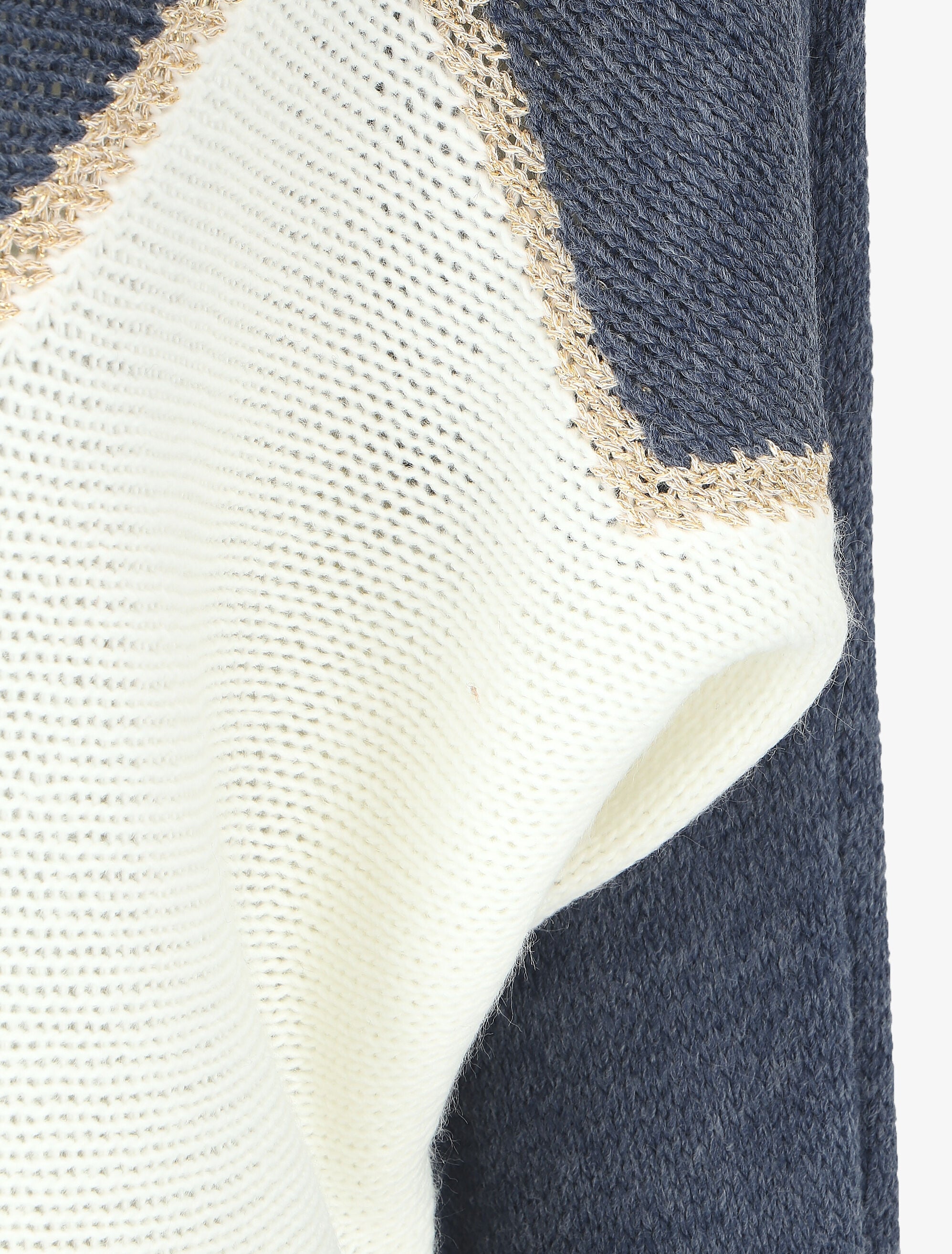 Pull bicolore à liseré doré zigzag - Bleu - 3