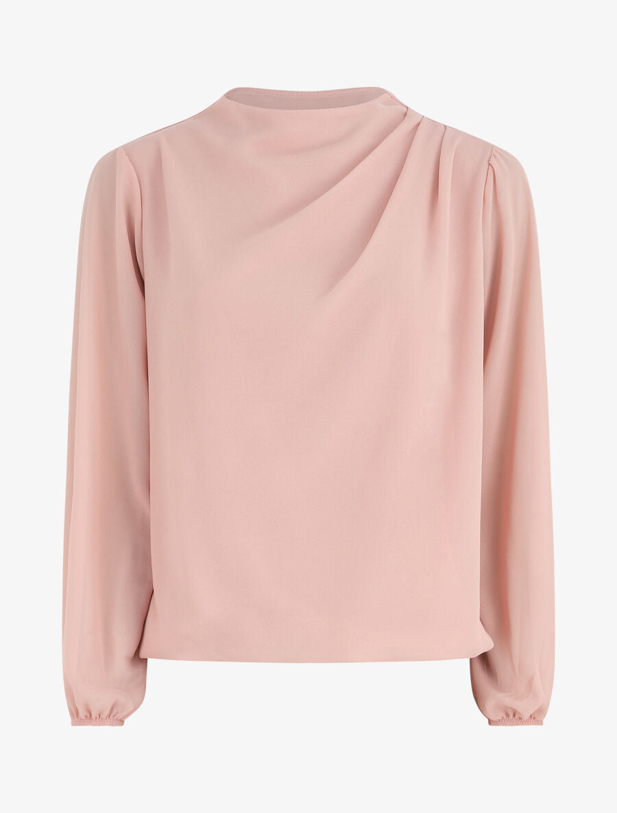 Top uni à col drapé - Rose - 1