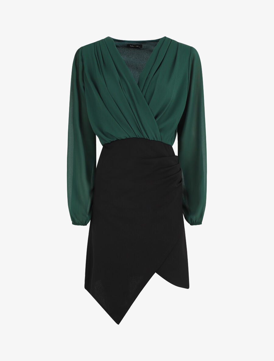Robe drapée style portefeuille - Vert sapin/noir - 5