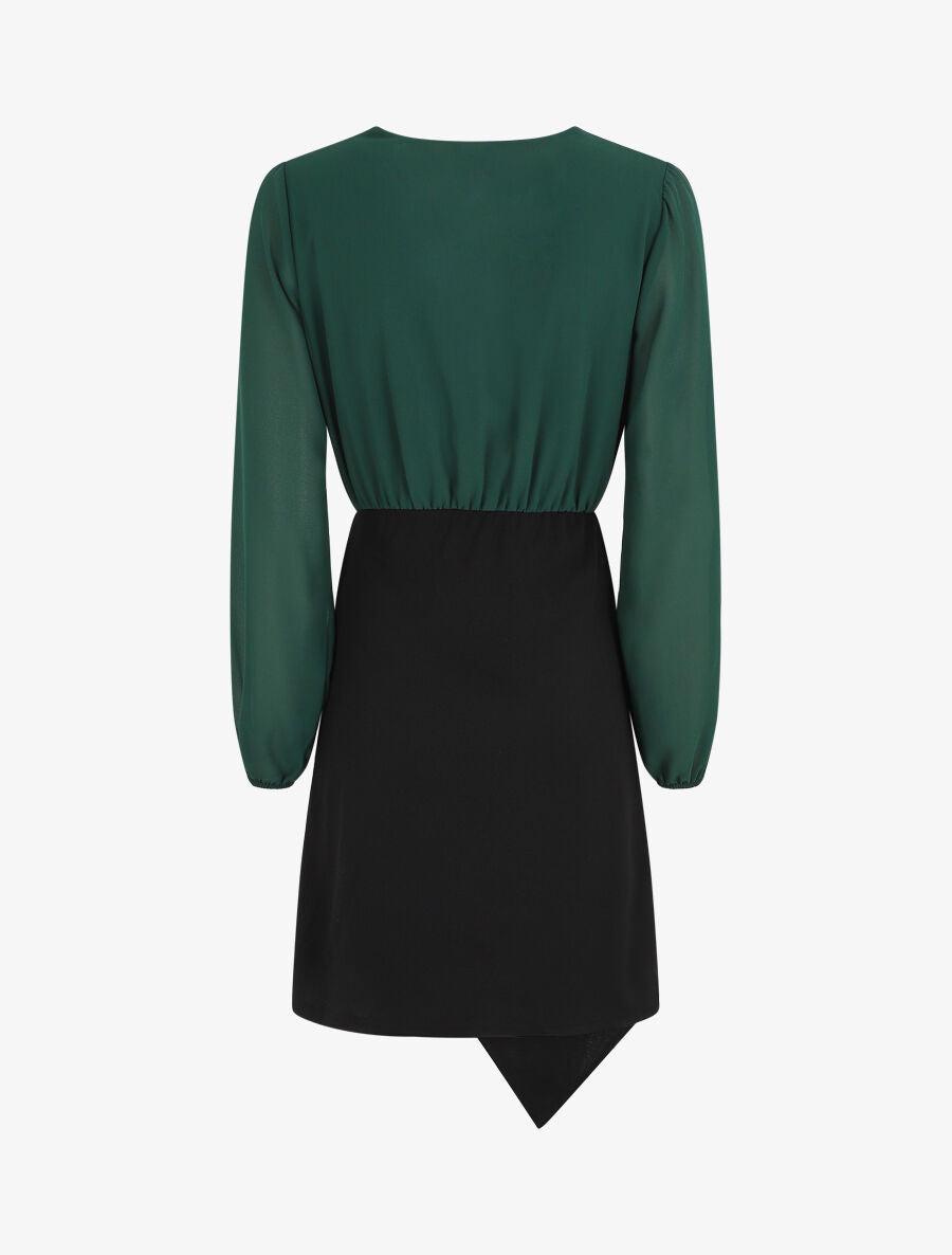 Robe drapée style portefeuille - Vert sapin/noir - 2