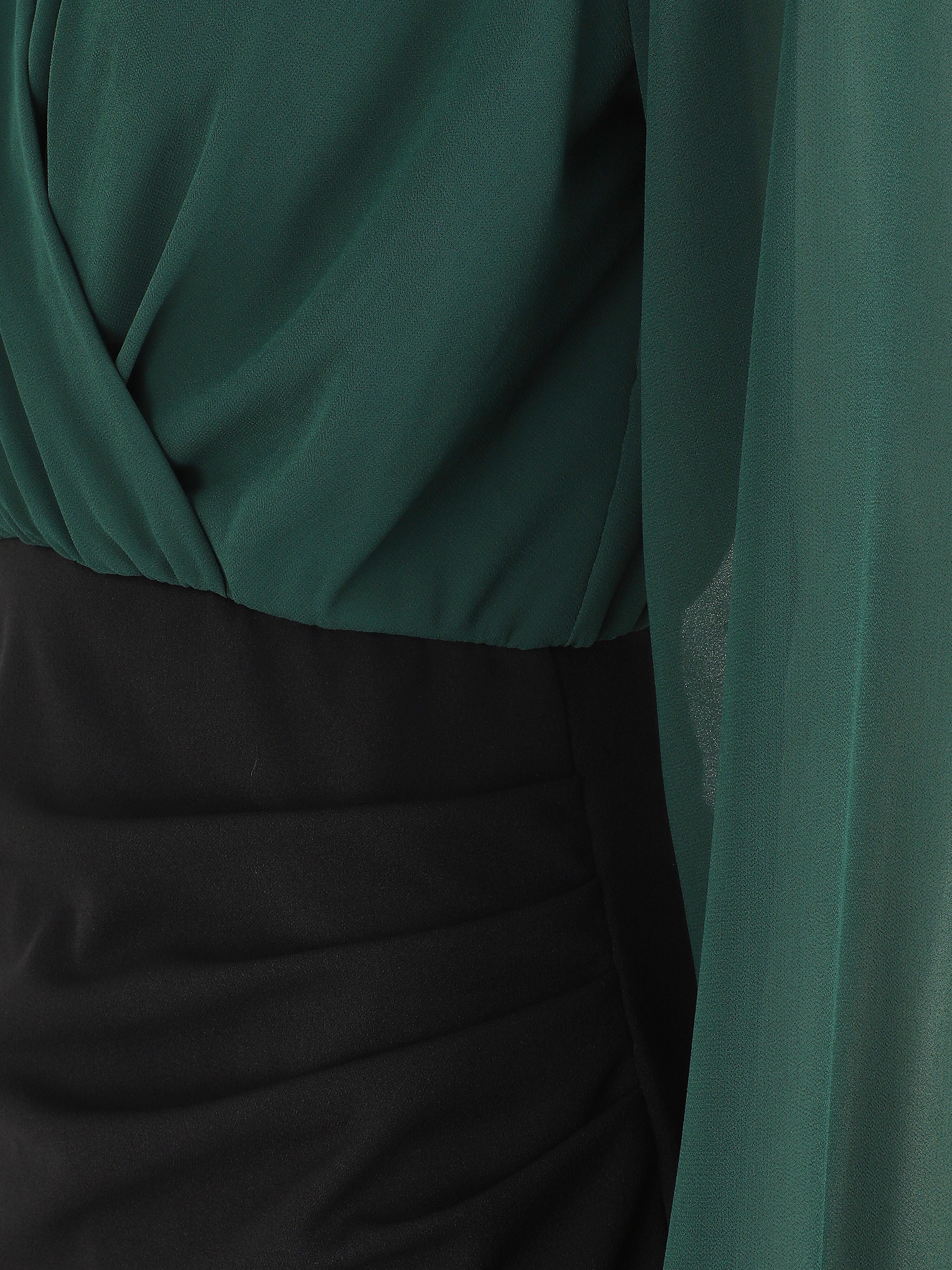 Robe drapée style portefeuille - Vert sapin/noir - 3