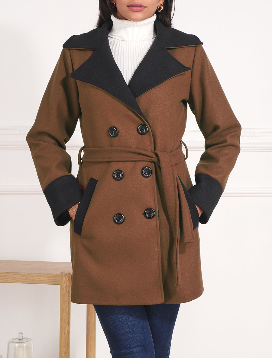 Manteau mi-long en laine mélangée - Marron - 4