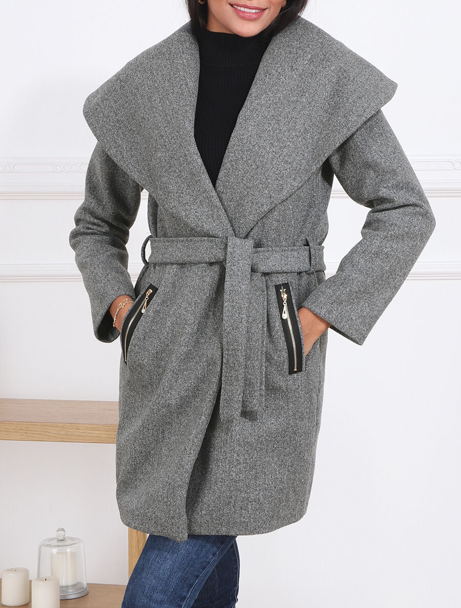 Manteau à col châle - Gris chiné - 4