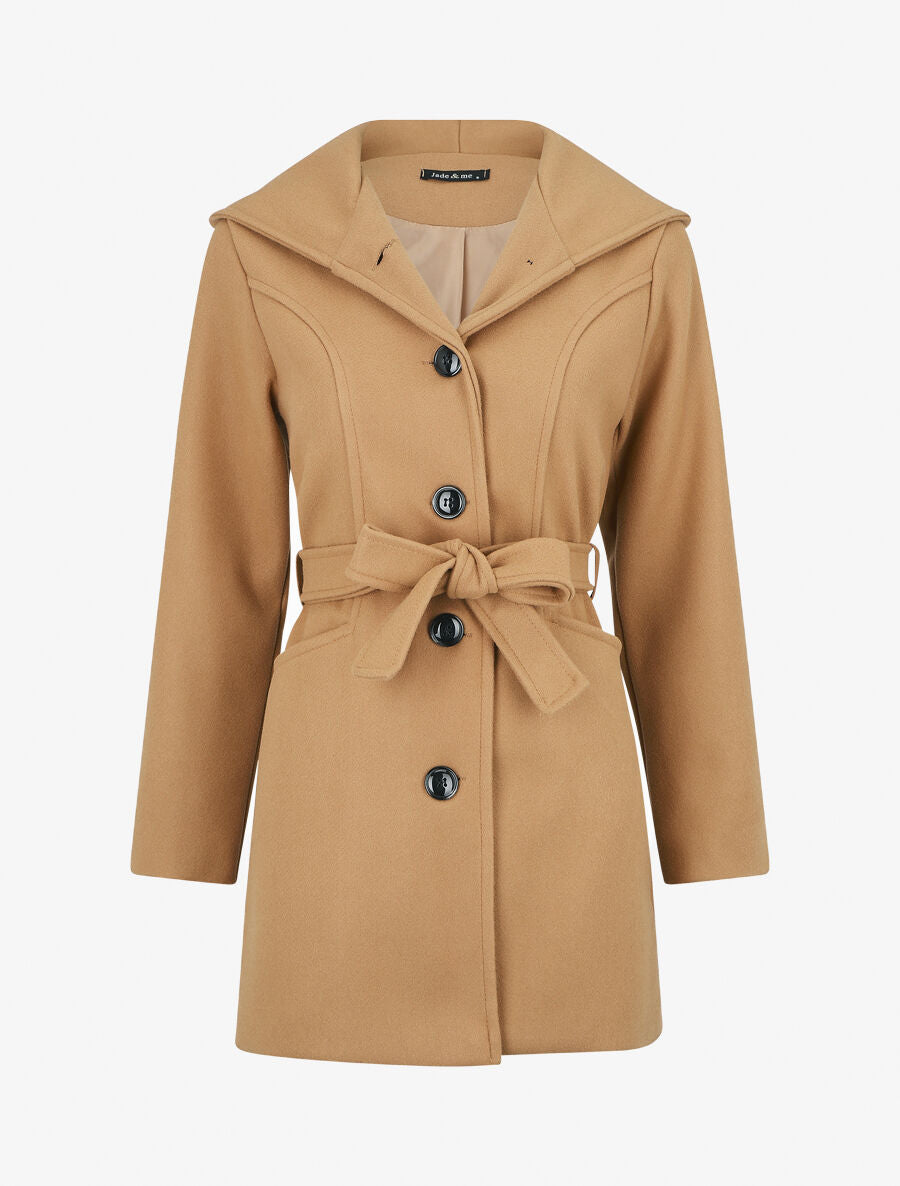 Manteau long à capuche uni - Camel - 5