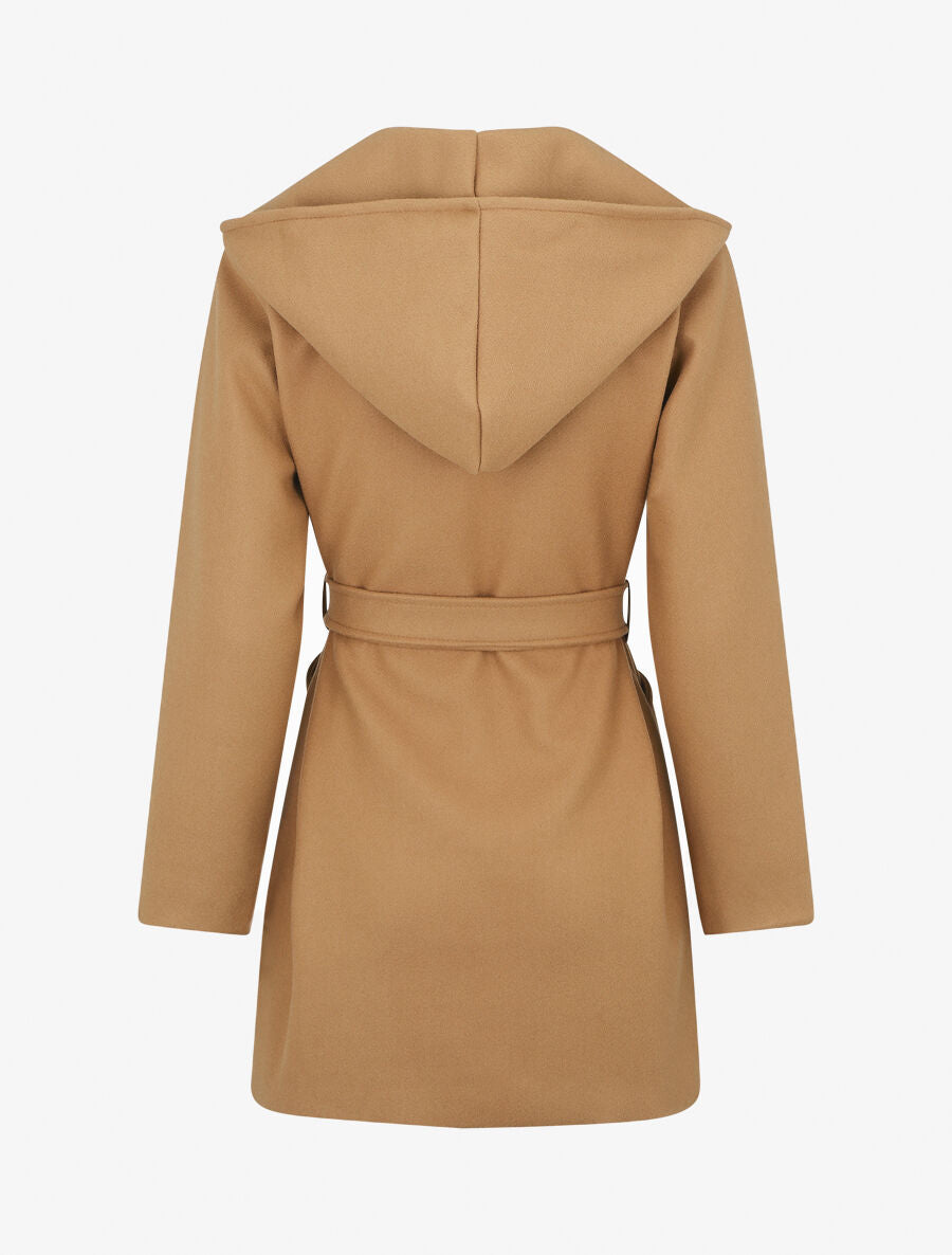 Manteau long à capuche uni - Camel - 2