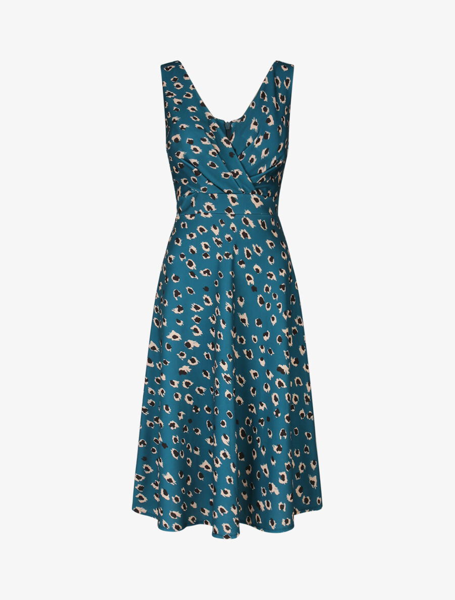 Robe midi imprimé léopard - Bleu canard - 4