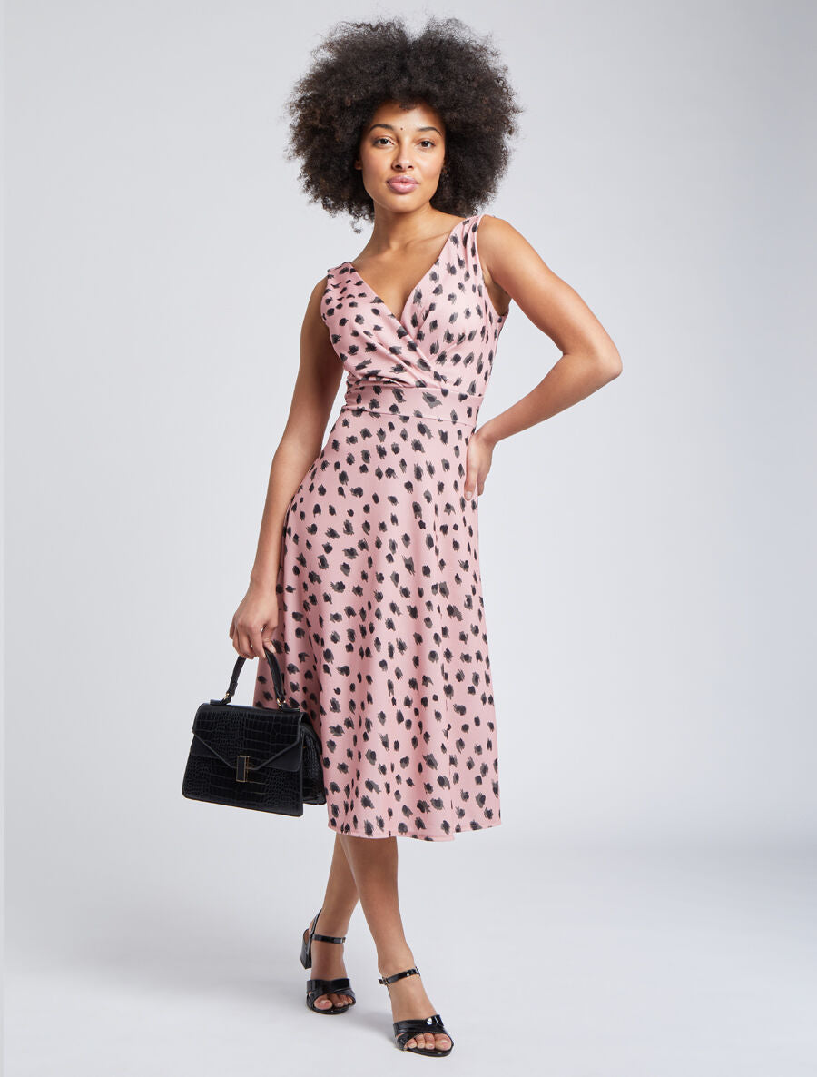 Robe midi imprimé léopard - Rose - 4