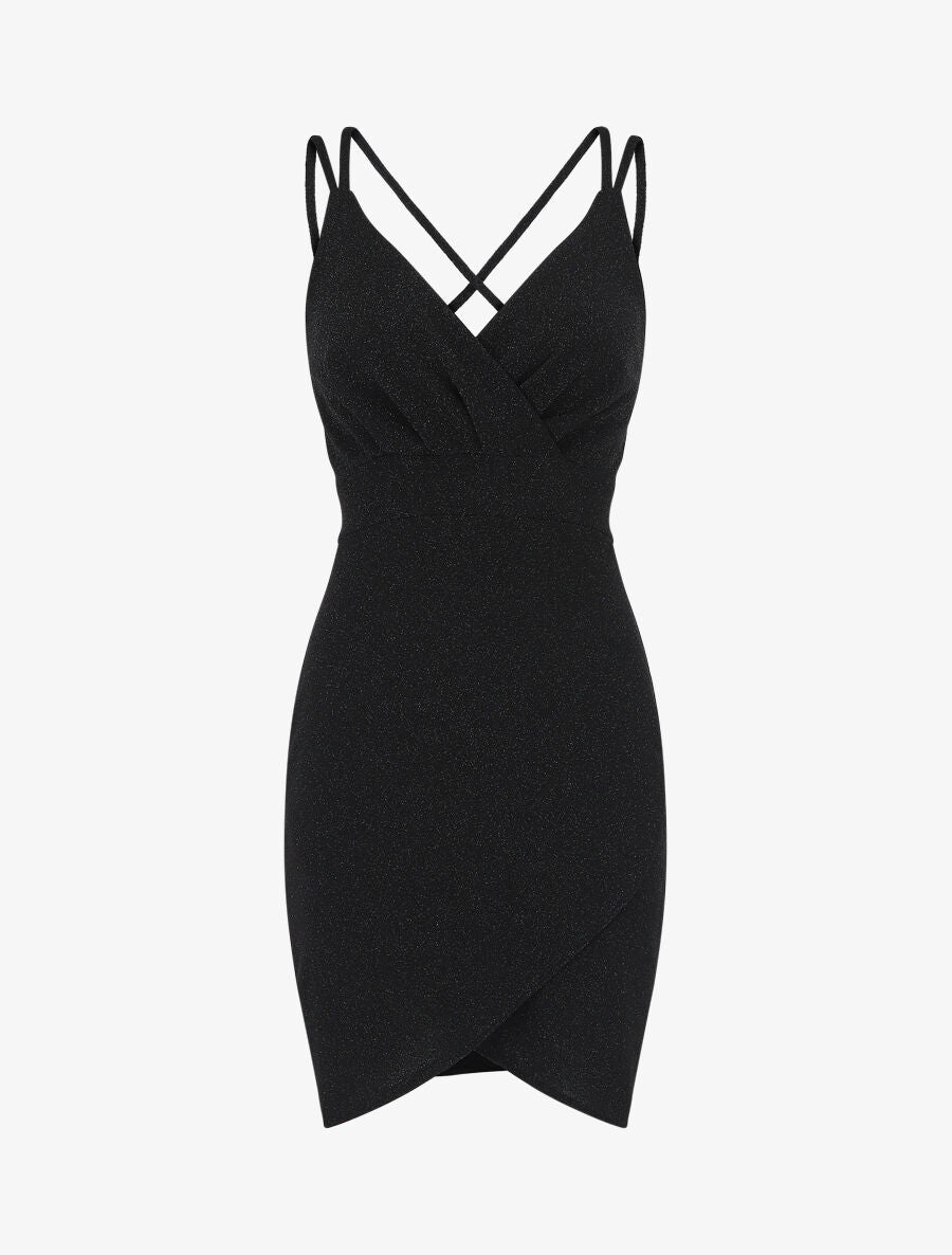 Robe pailletée à bretelles croisées - Noir - 5