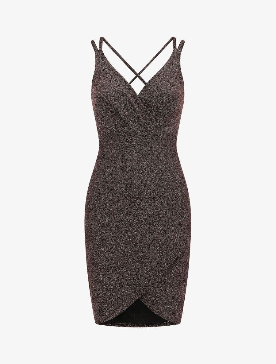 Robe pailletée à bretelles croisées - Rose - 1