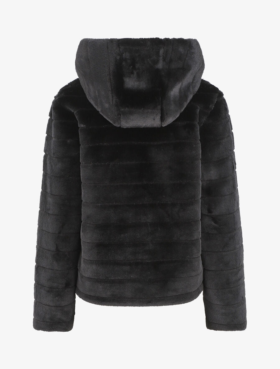 Manteau à capuche en fourrure synthétique - Noir - 2