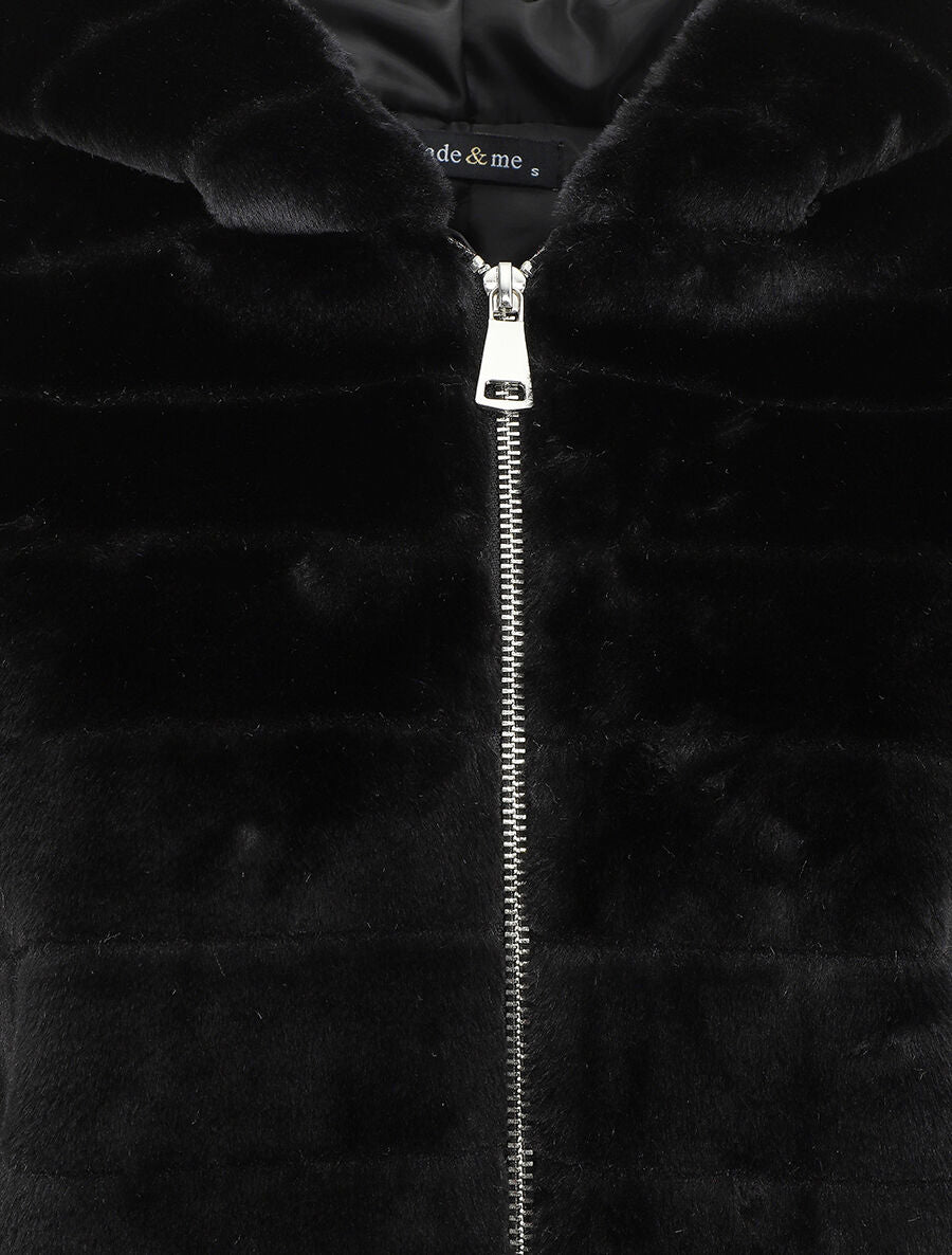 Manteau à capuche en fourrure synthétique - Noir - 3
