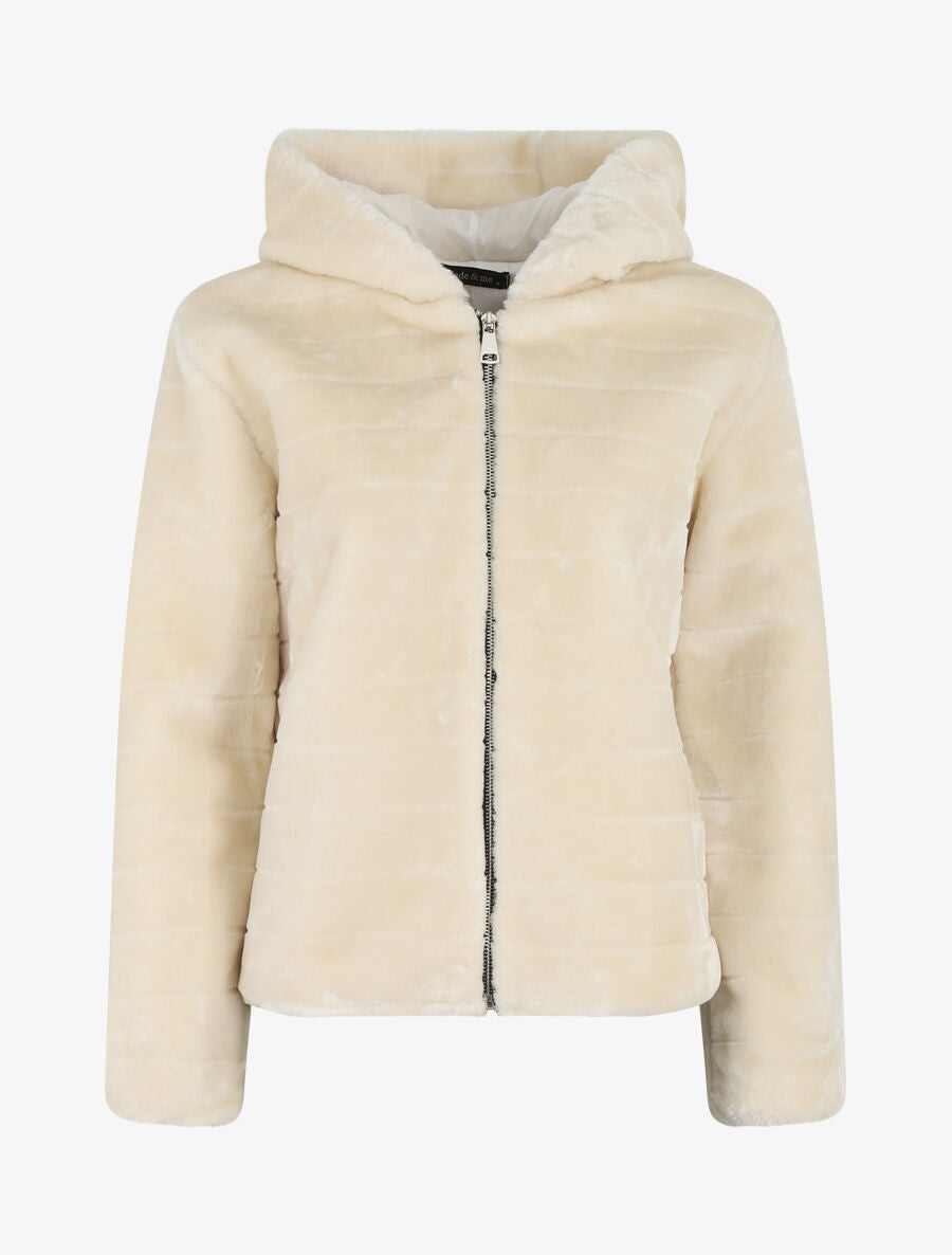 Manteau à capuche en fourrure synthétique - Beige clair - 5