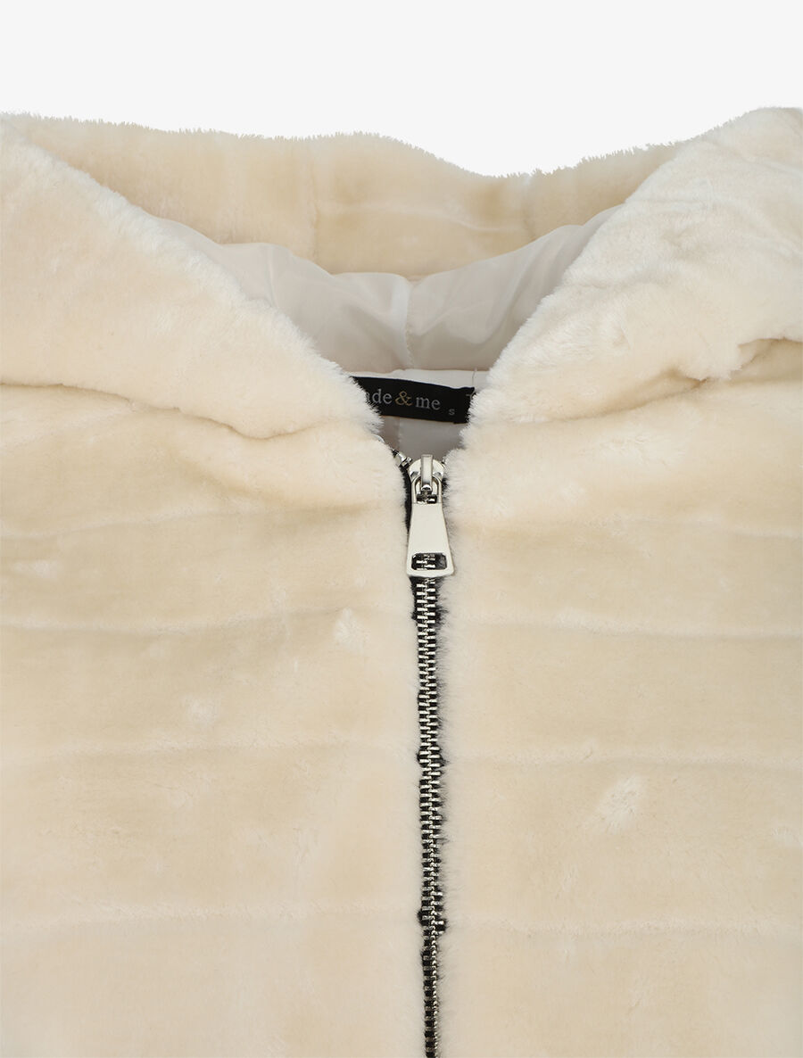 Manteau à capuche en fourrure synthétique - Beige clair - 3