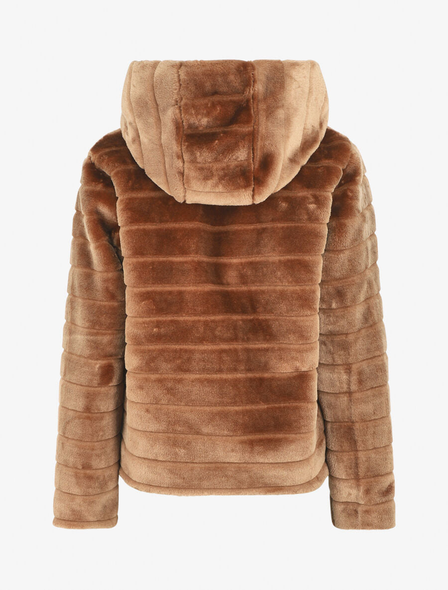Manteau à capuche en fourrure synthétique - Camel - 2