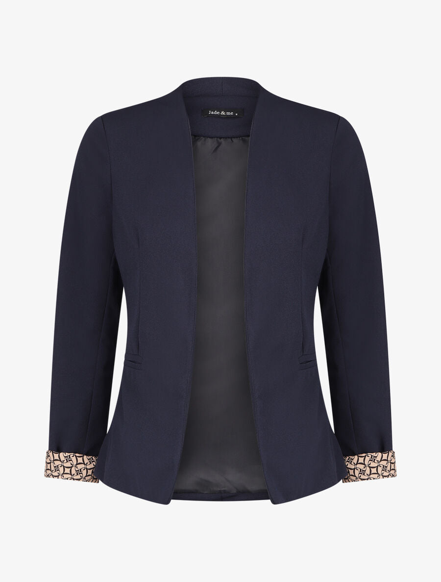 Blazer uni à revers imprimé alphabet - Marine - 1