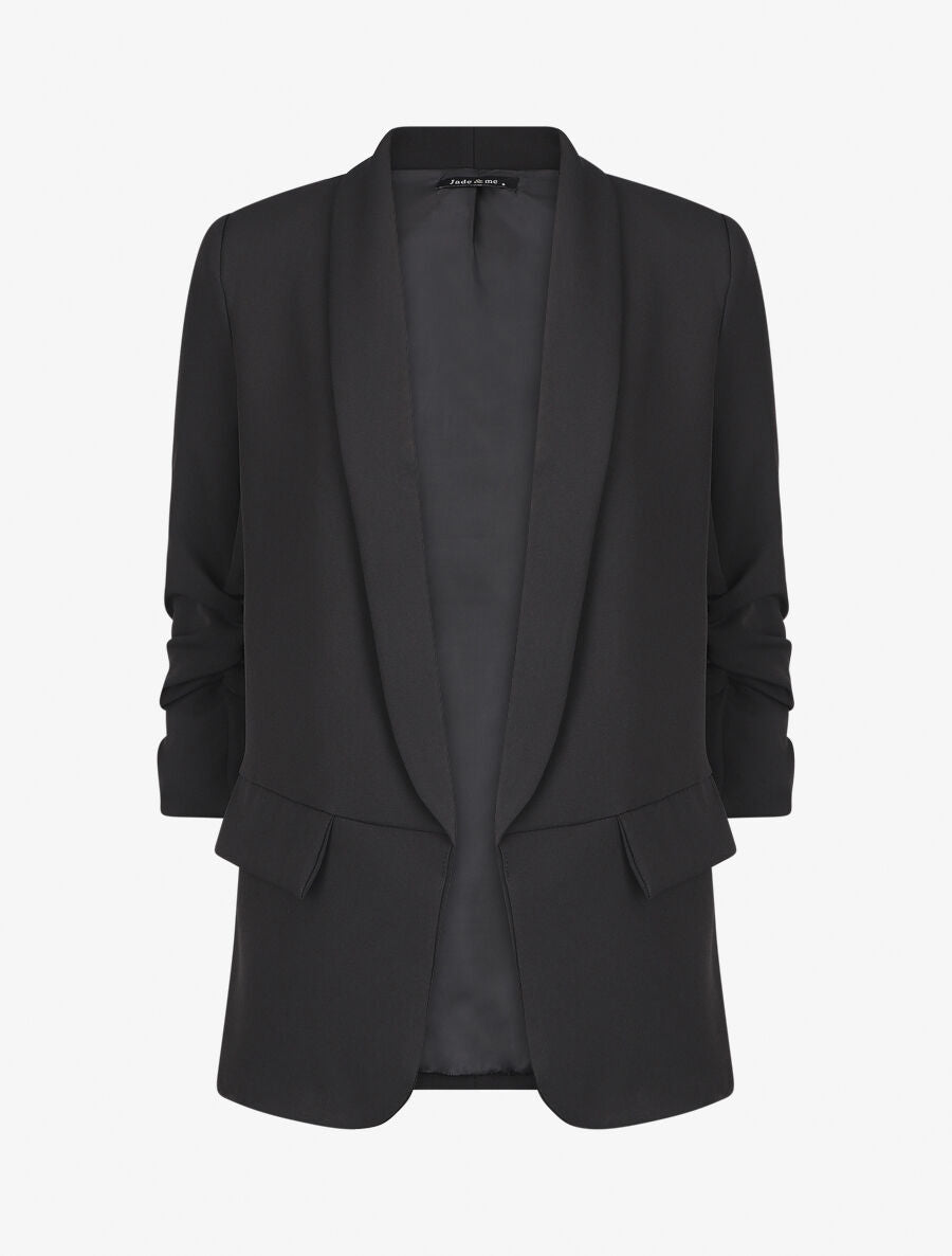 Blazer droit uni manches 3/4 froncées - Noir - 1